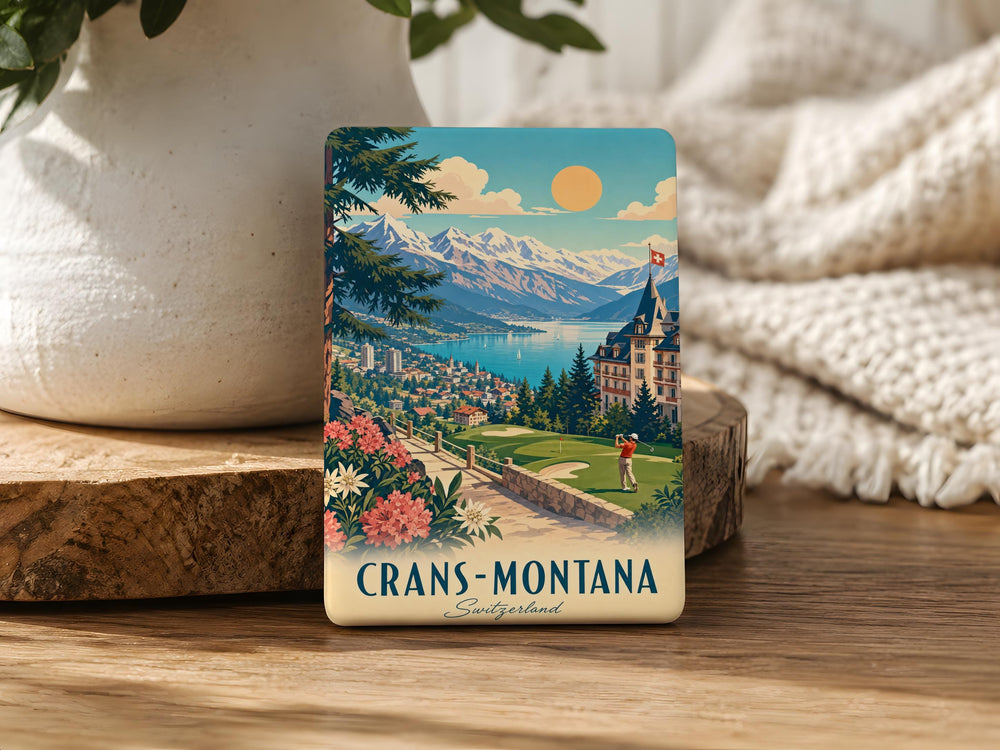 Crans-Montana Switzerland Fridge Magnet, Alpine Mountain Resort Souvenir Magnet, Swiss Travel Keepsake Gift
