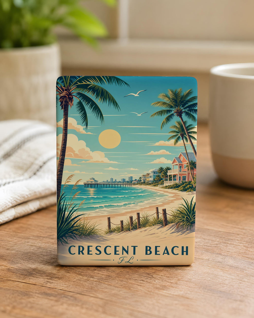 Crescent Beach FL Fridge Magnet, Florida Beach Souvenir Magnet, Coastal Vacation Travel Keepsake Gift