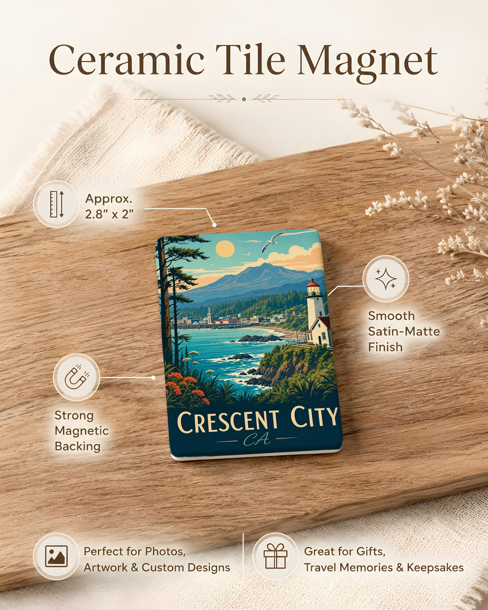 Crescent City California Fridge Magnet, Crescent City CA Souvenir Magnet, Coastal Town Travel Keepsake Gift