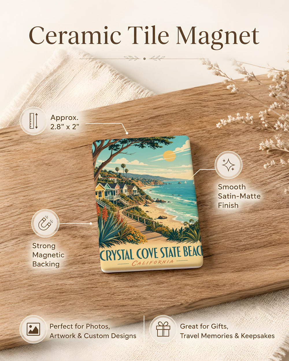 Crystal Cove State Beach Fridge Magnet, California Coast Souvenir, Newport Beach Travel Keepsake, Beach Lover Gift
