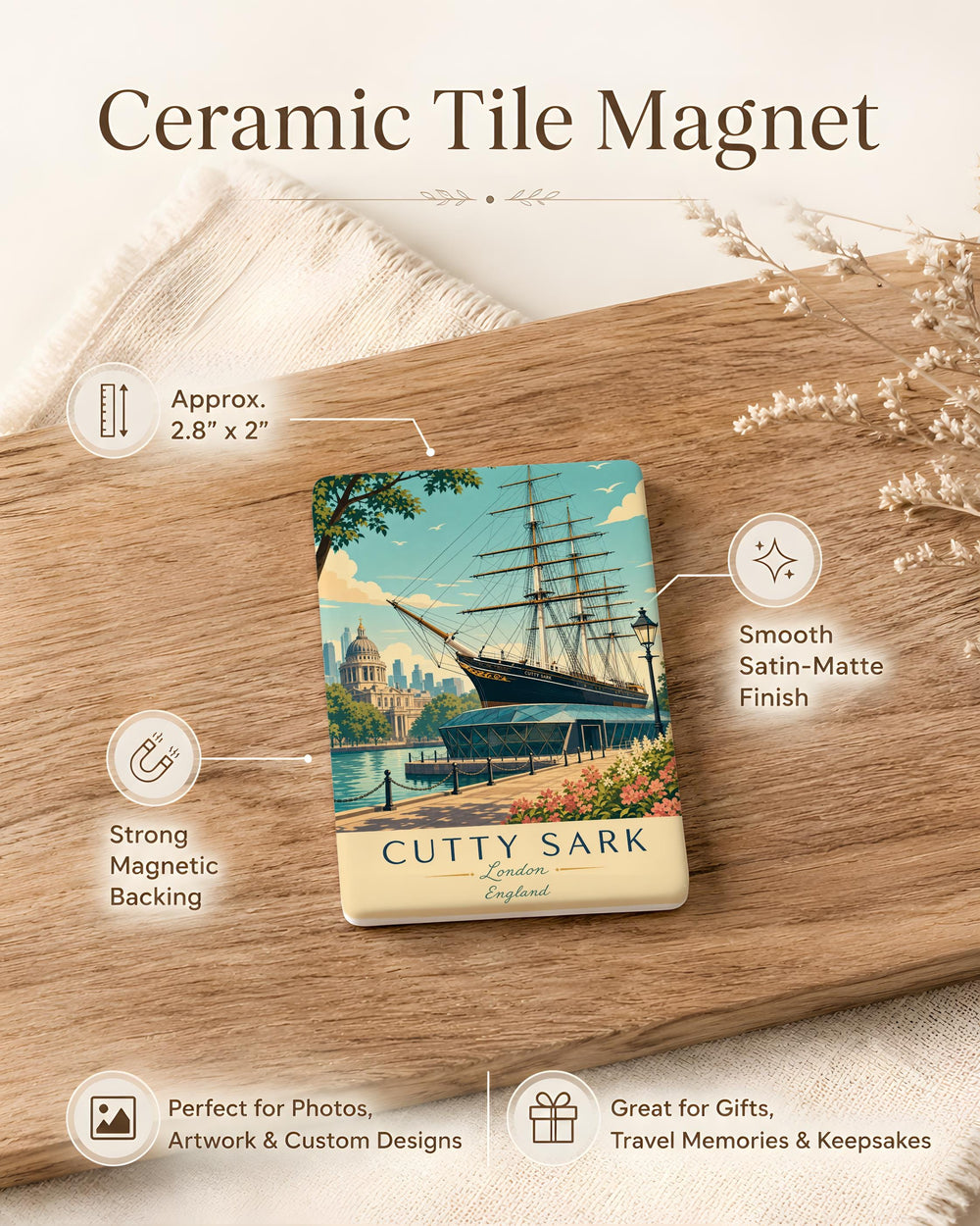 Cutty Sark Ship Fridge Magnet, Historic Sailing Ship Souvenir Magnet, Greenwich London Tall Ship Magnet