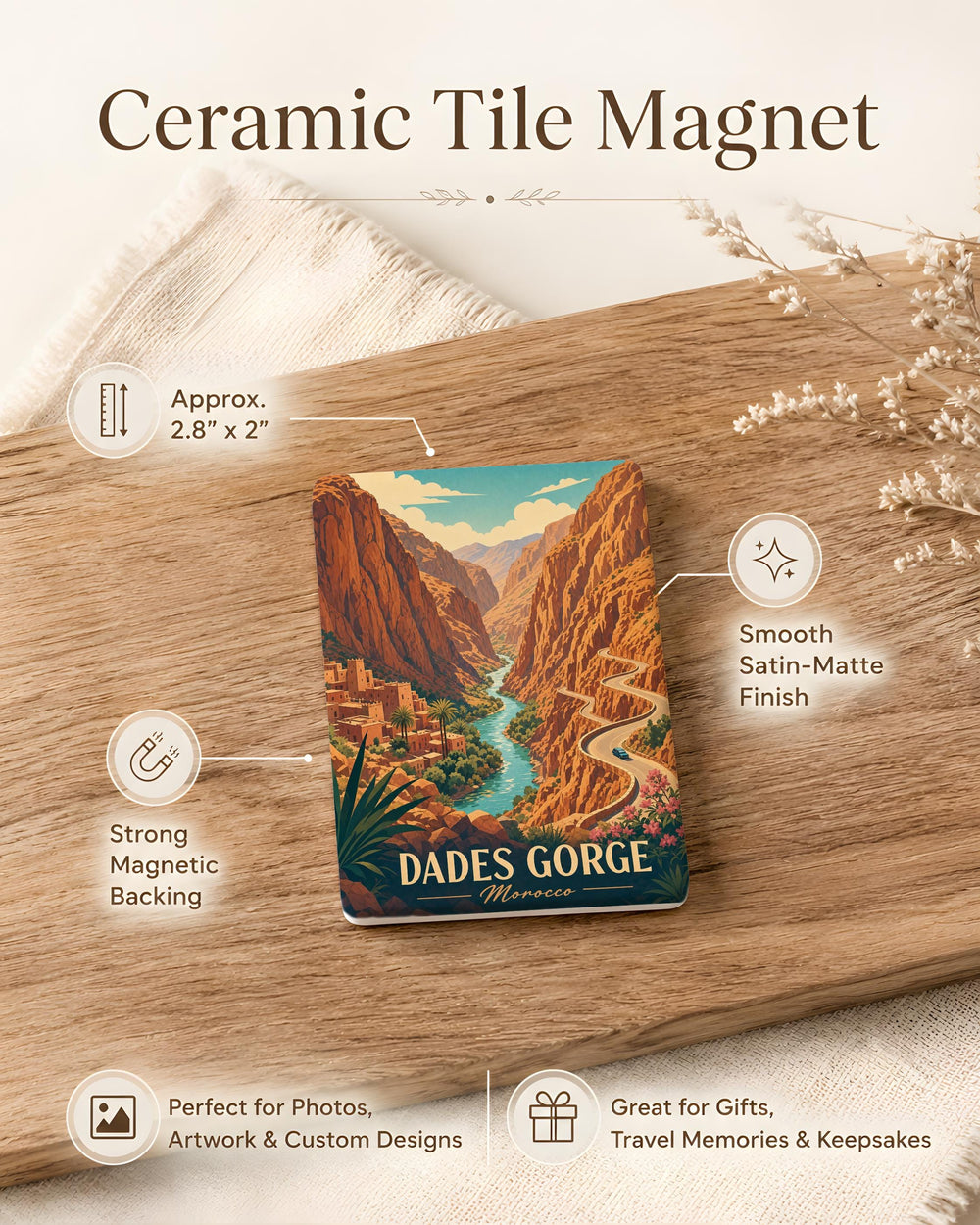 Dades Gorge Fridge Magnet, Morocco Canyon Landscape Souvenir Magnet, Desert Mountain Travel Gift, Nature Scenic Magnet