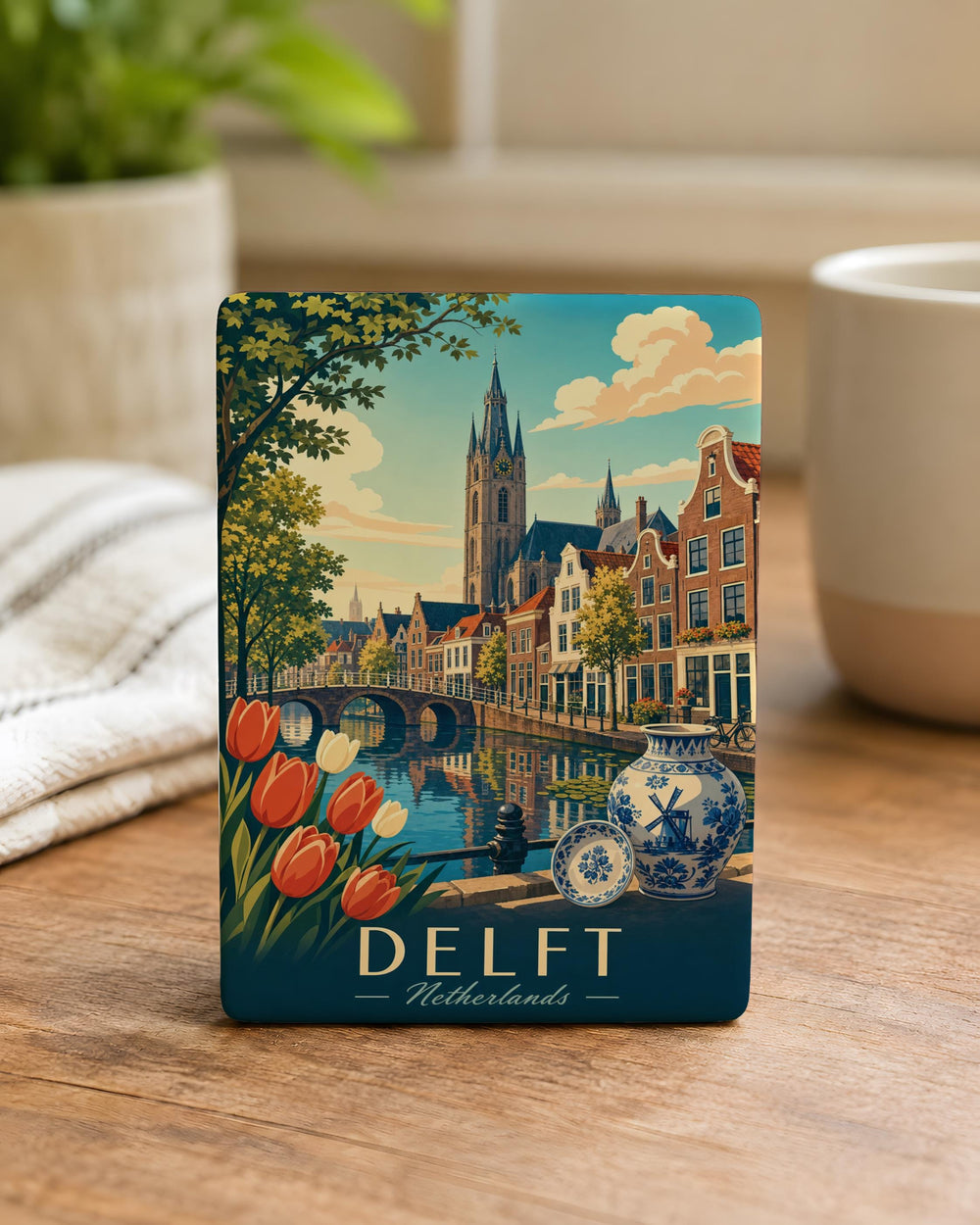 Delft Netherlands Fridge Magnet, Delft City Souvenir Magnet, Netherlands Travel Gift, Dutch Delft Landmark Magnet