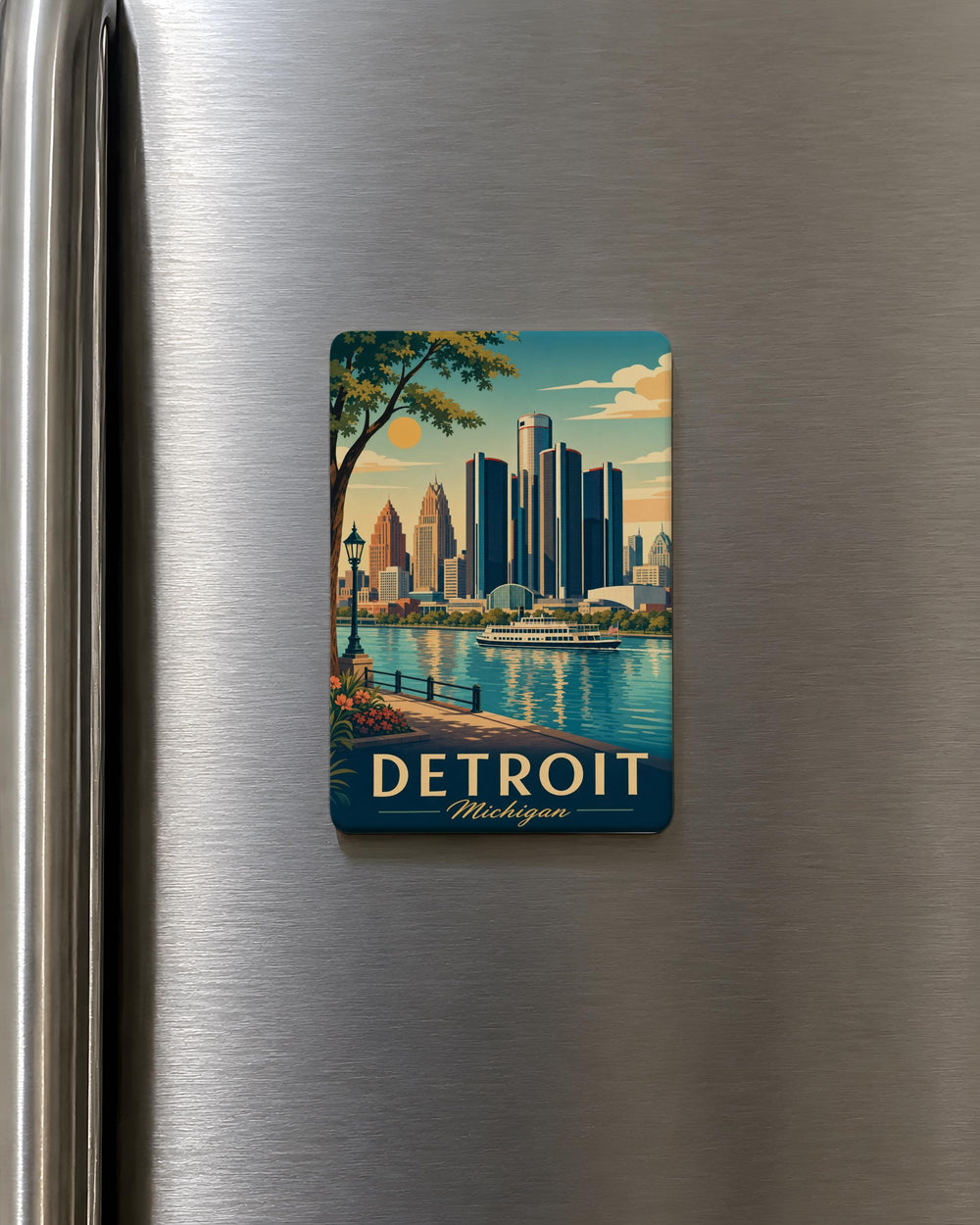 Detroit Michigan Fridge Magnet, Motor City Souvenir Magnet, Detroit Skyline Landmark Magnet, Michigan Travel Gift Magnet