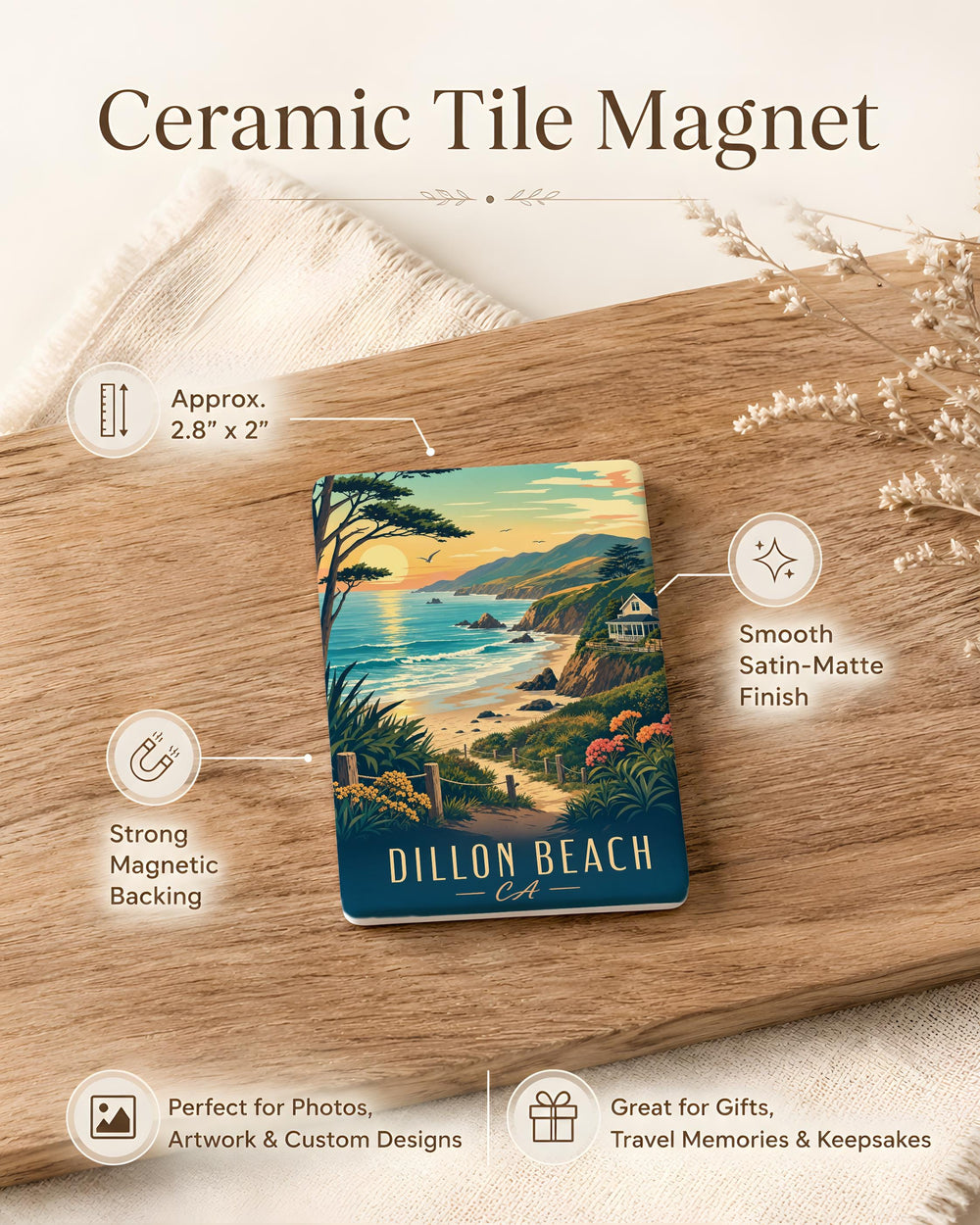 Dillon Beach California Fridge Magnet, Dillon Beach CA Souvenir Magnet, Coastal Town Travel Gift Keepsake Magnet