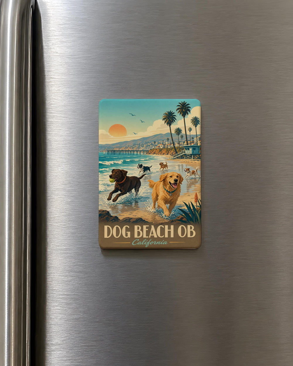 Dog Beach Ocean Beach Fridge Magnet, San Diego Dog Beach Souvenir, Beach Dog Lover Gift, OB California Travel Keepsake