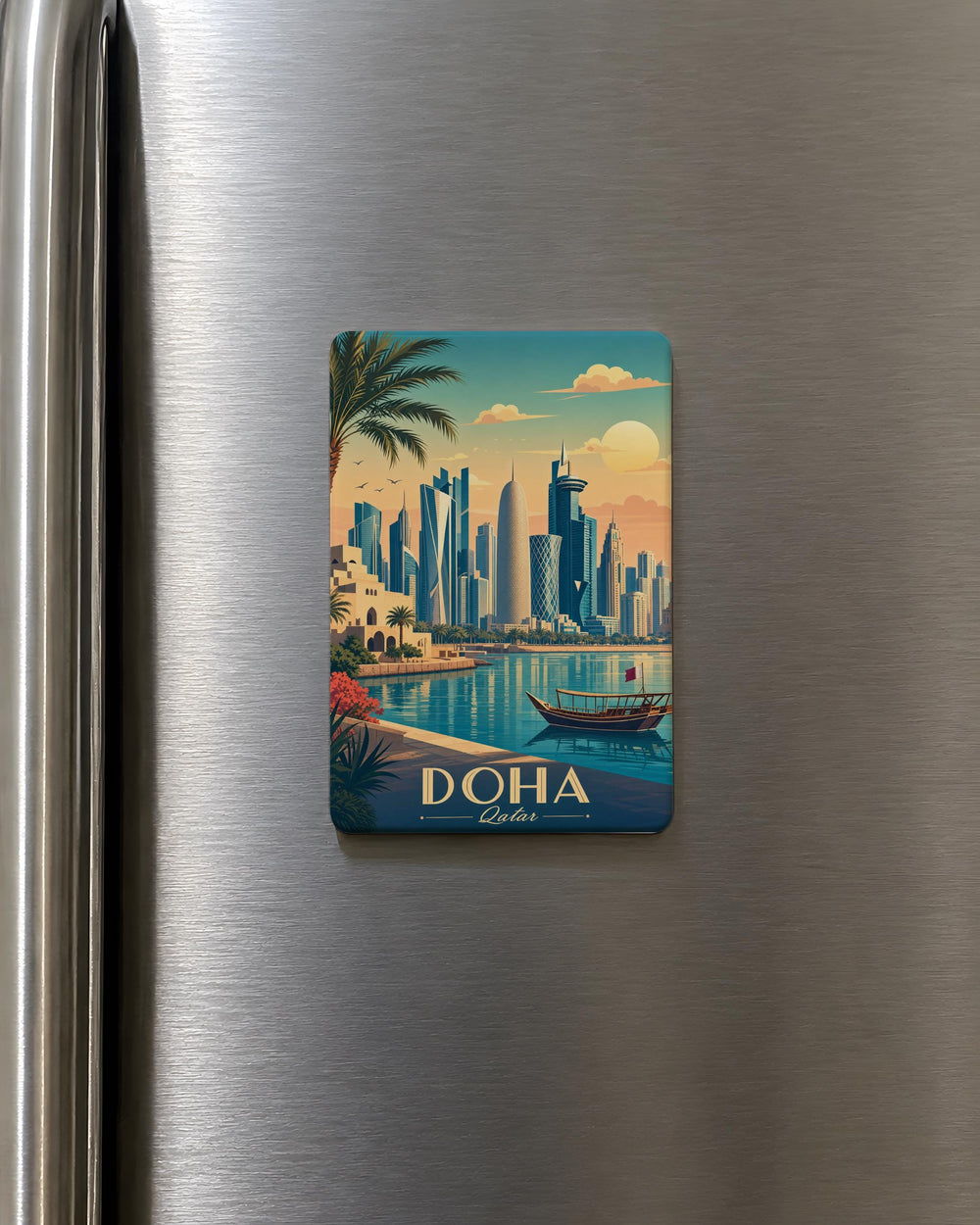 Doha Skyline Fridge Magnet, Qatar Cityscape Souvenir Magnet, Doha City Landmark Magnet, Middle East Travel Gift Magnet