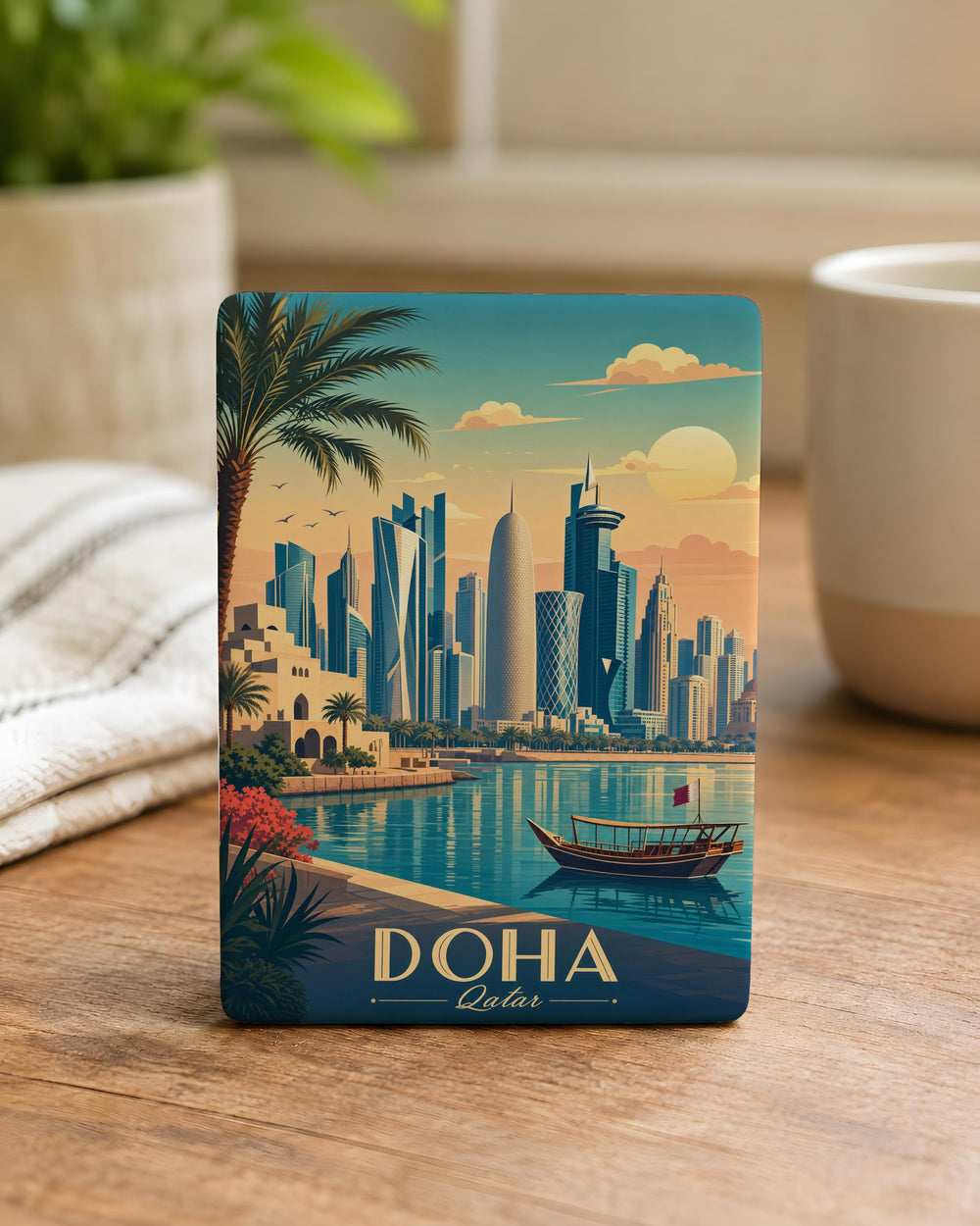 Doha Skyline Fridge Magnet, Qatar Cityscape Souvenir Magnet, Doha City Landmark Magnet, Middle East Travel Gift Magnet