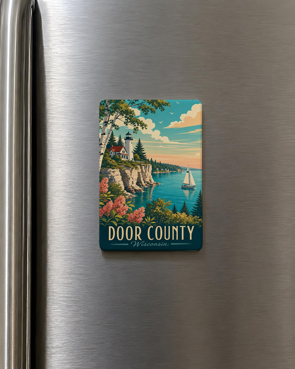 Door County Wisconsin Fridge Magnet, Door County Souvenir Magnet, Wisconsin Travel Gift, Door County Vacation Keepsake