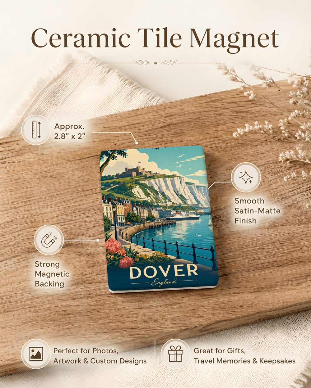Dover England Fridge Magnet, White Cliffs of Dover Souvenir, Kent England Travel Gift, UK Landmark Kitchen Magnet