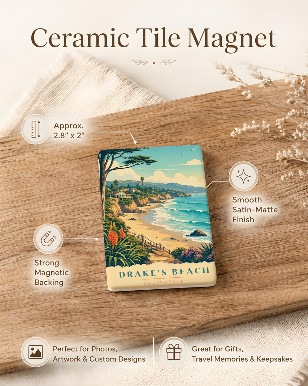 Drakes Beach Fridge Magnet, Point Reyes California Coastal Beach Scene Souvenir Magnet, Ocean Shore Travel Gift