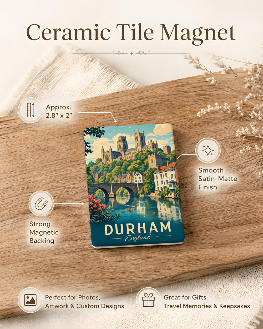 Durham England Fridge Magnet, Durham Cathedral Souvenir Magnet, UK Travel Gift, County Durham Landmark Magnet