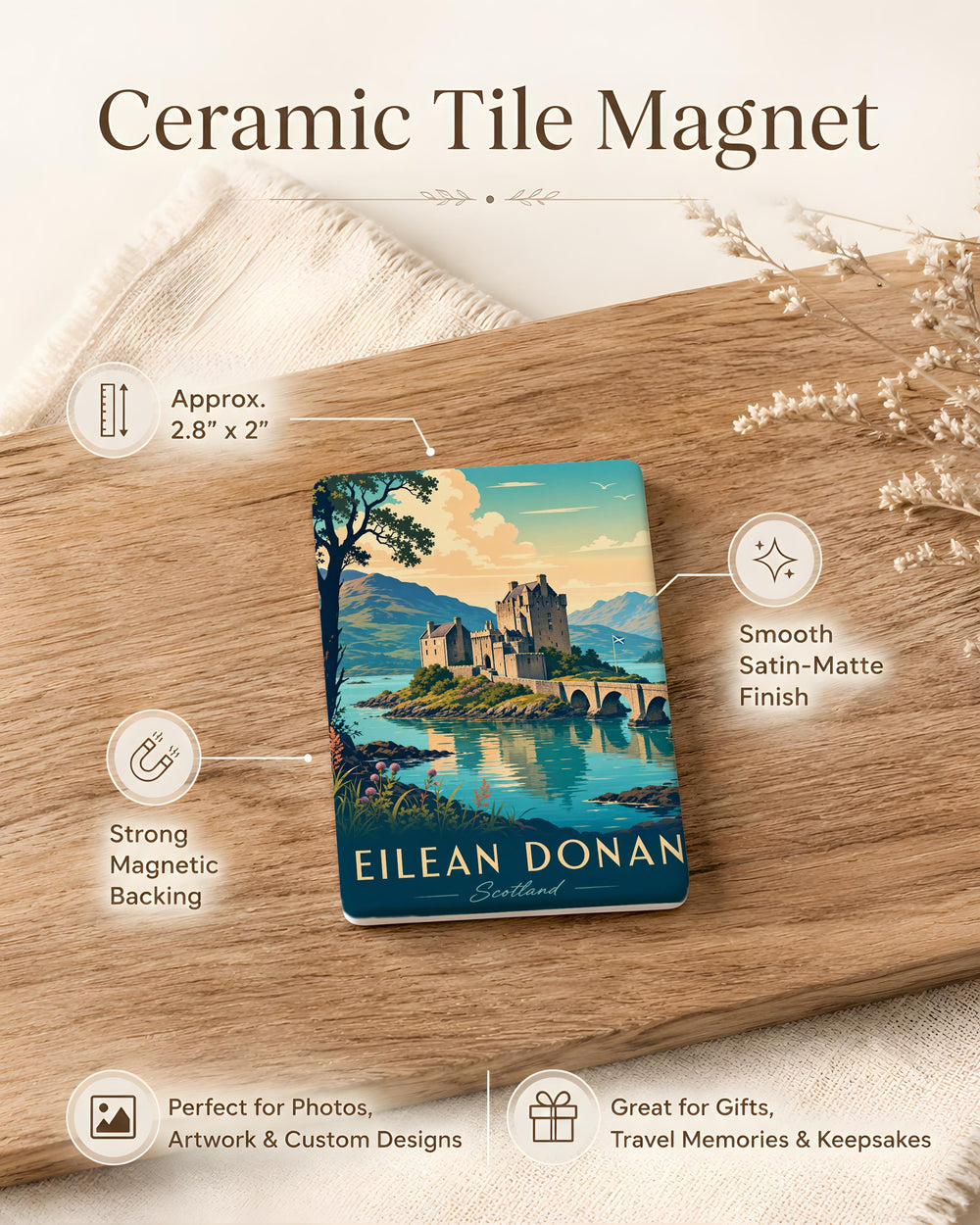 Eilean Donan Castle Fridge Magnet, Scottish Highlands Landmark Souvenir Magnet, Scotland Travel Keepsake Gift