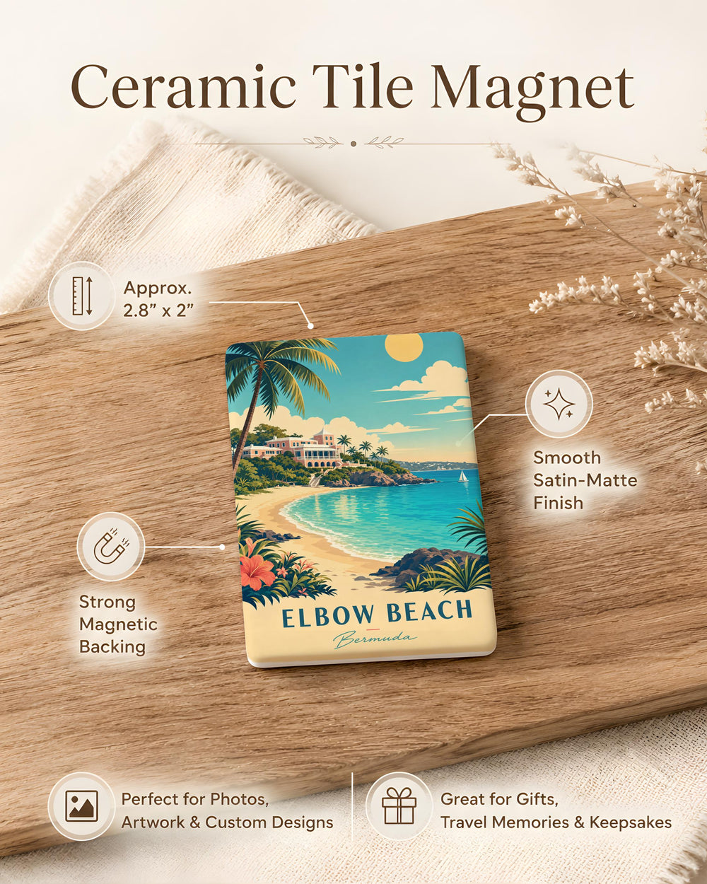 Elbow Beach Fridge Magnet, Bermuda Beach Souvenir Magnet, Coastal Ocean Travel Keepsake, Island Vacation Gift