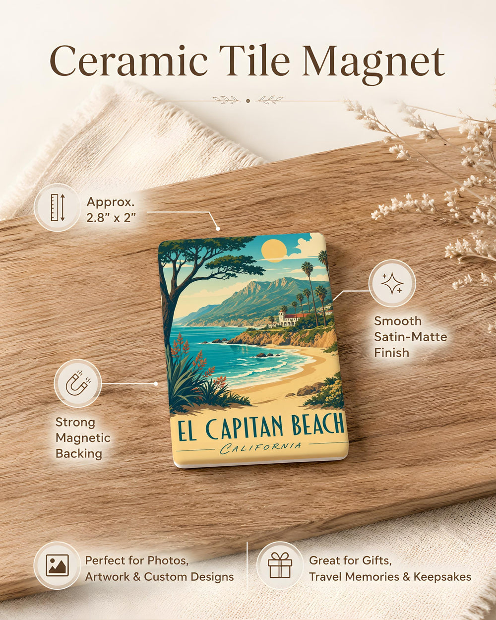El Capitan Beach Fridge Magnet, Coastal Seaside Landmark Souvenir, Beach Travel Gift, Ocean Shore Keepsake Magnet