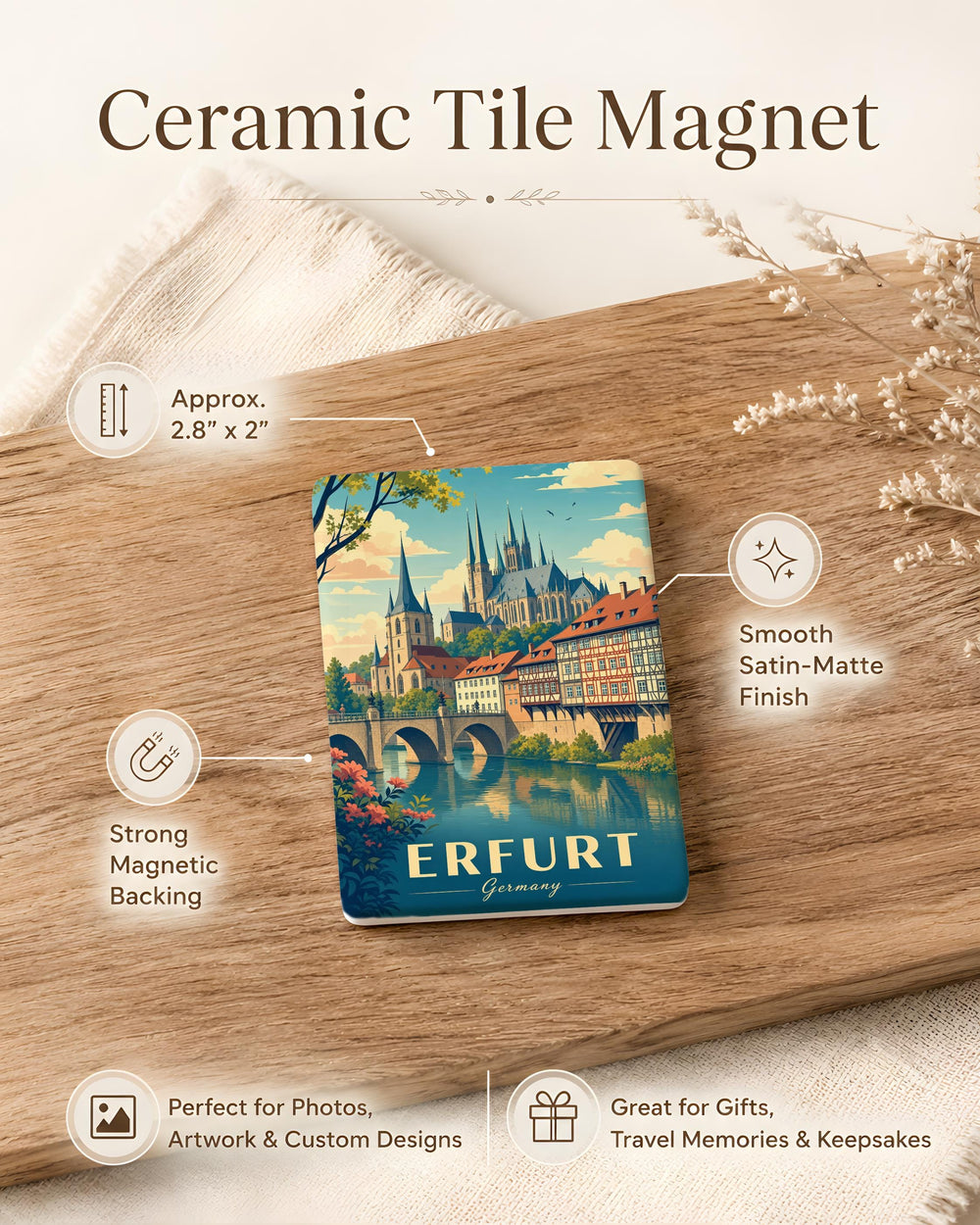 Erfurt Germany Fridge Magnet, Erfurt City Souvenir Magnet, German Travel Keepsake, Erfurt Landmark Refrigerator Magnet