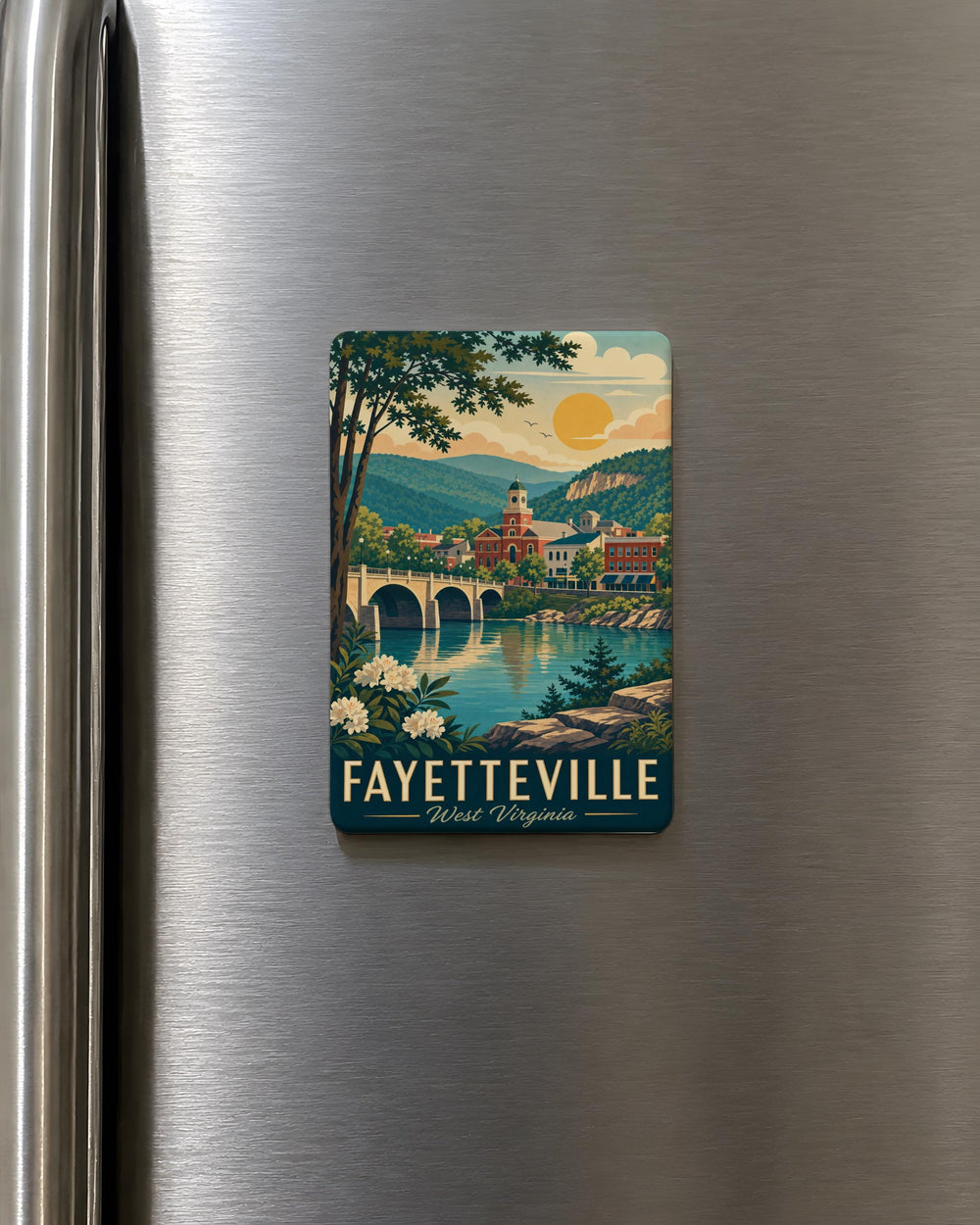 Fayetteville West Virginia Fridge Magnet, New River Gorge Souvenir Magnet, WV Travel Gift, Appalachian Mountain Town Magnet