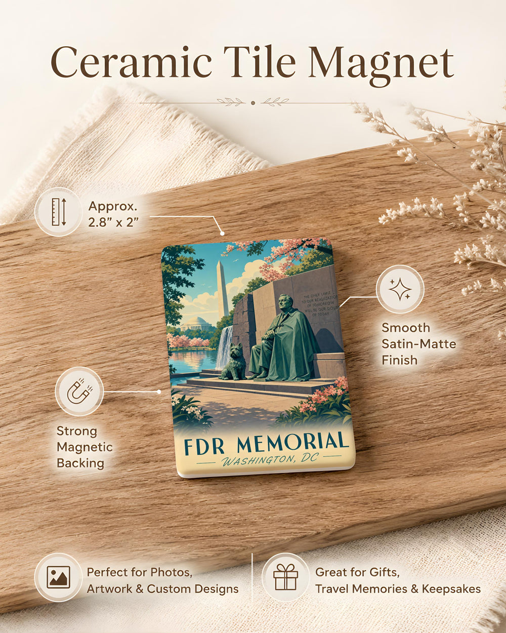 FDR Memorial Fridge Magnet, Franklin D. Roosevelt Memorial Washington DC Souvenir Magnet, Presidential Monument Gift