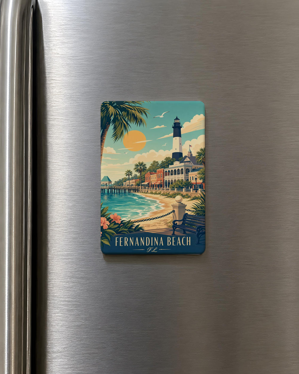 Fernandina Beach FL Fridge Magnet, Florida Beach Souvenir Magnet, Amelia Island Travel Keepsake, Coastal Vacation Gift