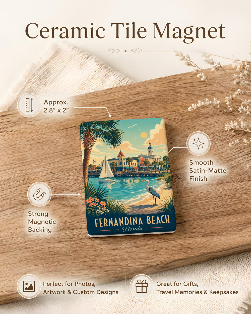 Fernandina Beach Florida Fridge Magnet, Amelia Island Souvenir Magnet, Florida Beach Travel Keepsake Magnet