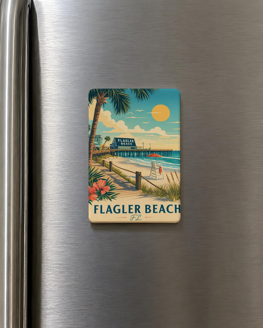 Flagler Beach FL Fridge Magnet, Flagler Beach Florida Souvenir Magnet, Coastal Beach Town Travel Keepsake Magnet