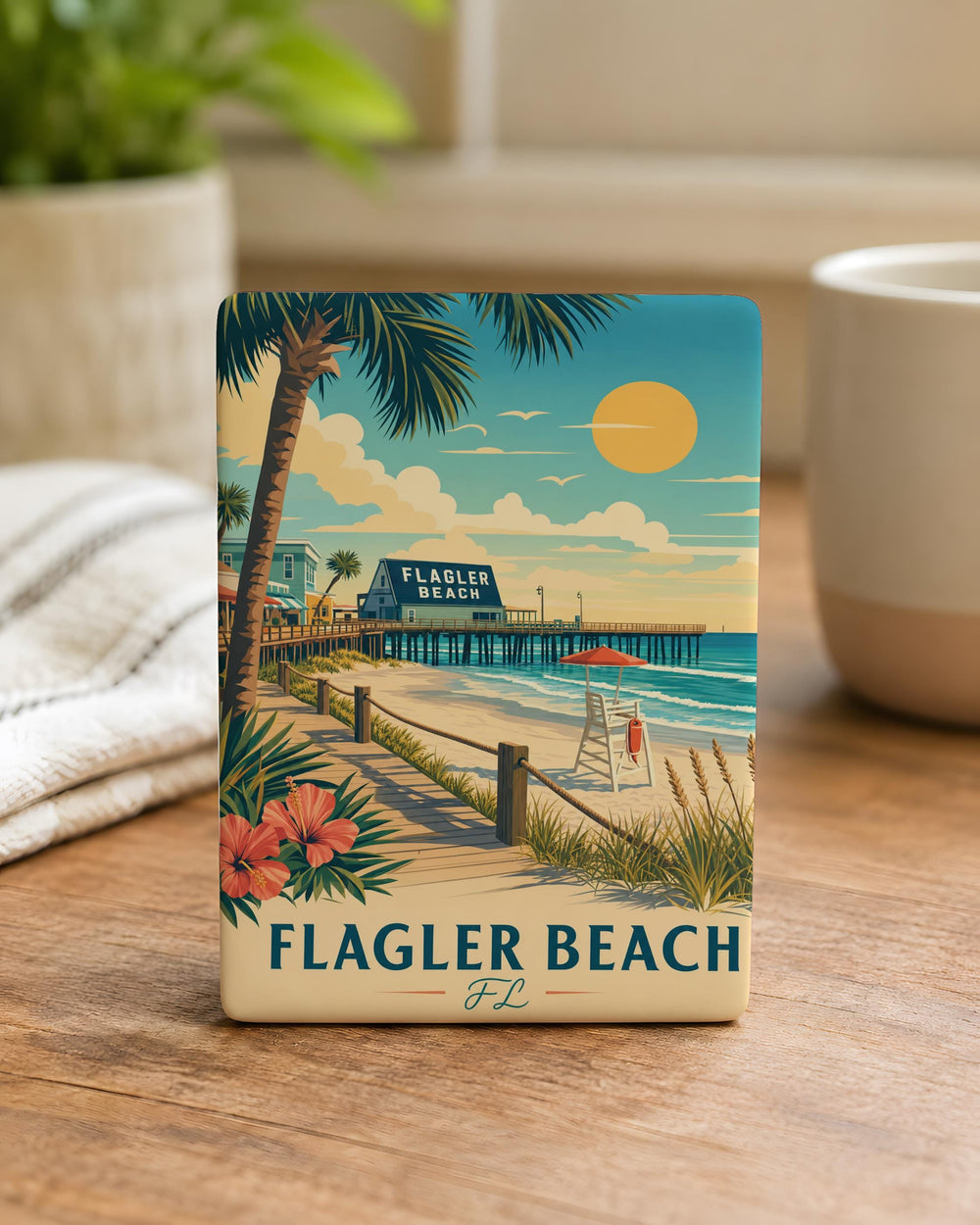 Flagler Beach FL Fridge Magnet, Flagler Beach Florida Souvenir Magnet, Coastal Beach Town Travel Keepsake Magnet