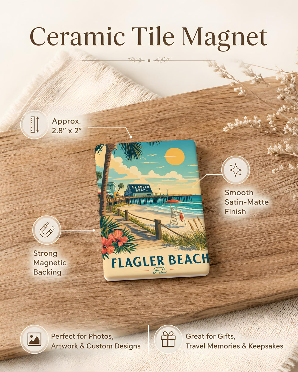 Flagler Beach FL Fridge Magnet, Flagler Beach Florida Souvenir Magnet, Coastal Beach Town Travel Keepsake Magnet