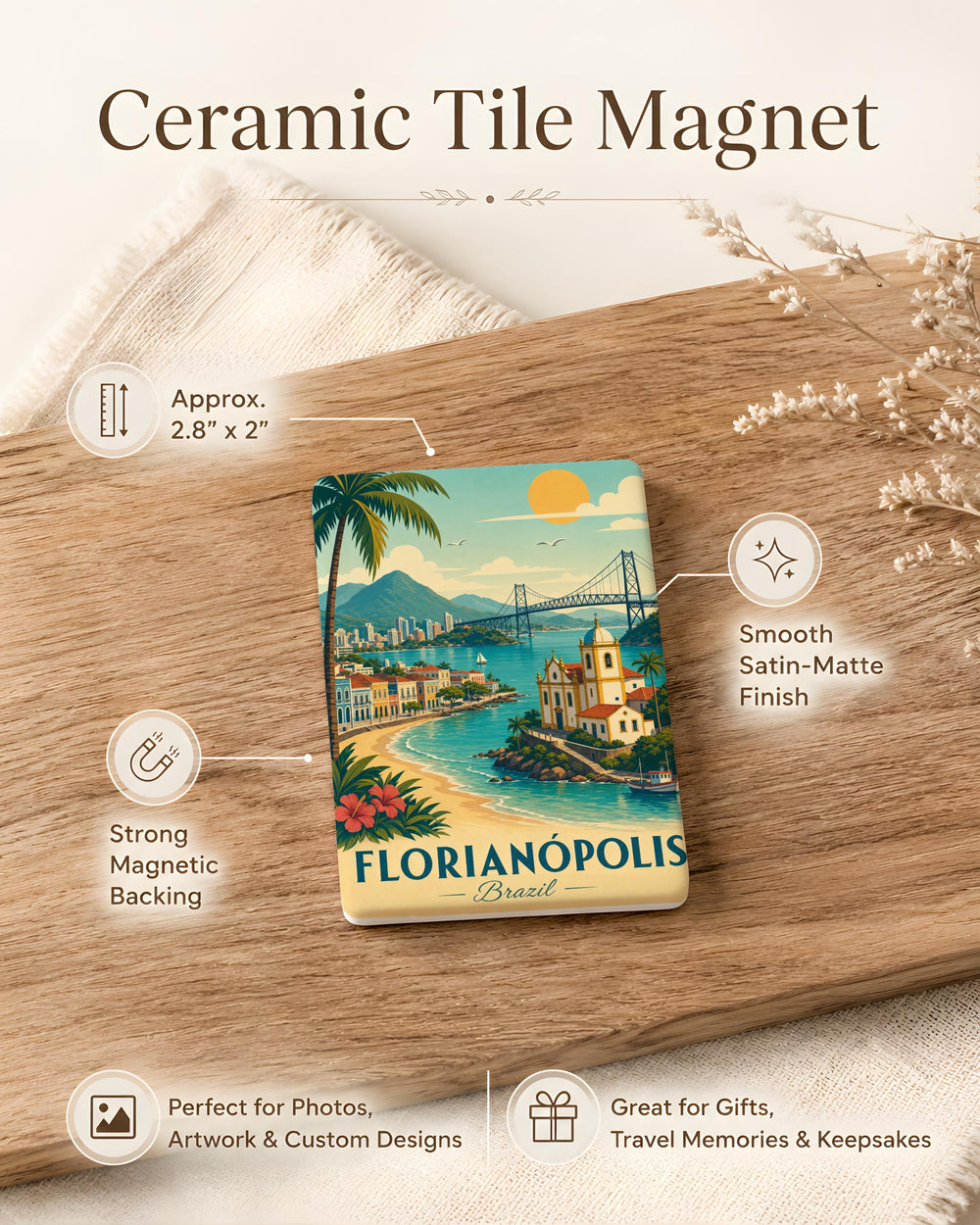 Florianópolis Brazil Fridge Magnet, Florianopolis Souvenir Magnet, Santa Catarina Travel Keepsake, Brazil City Landmark Magnet