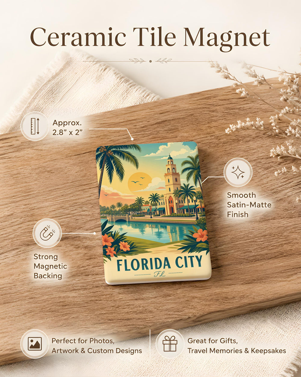 Florida City FL Fridge Magnet, Florida Souvenir Magnet, City Name Travel Keepsake, Florida Gift for Tourists & Locals