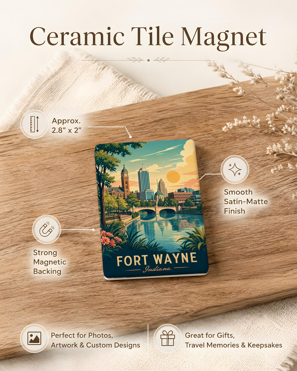 Fort Wayne Indiana Fridge Magnet, Fort Wayne Souvenir Magnet, Indiana Travel Keepsake, Fort Wayne Landmark Gift