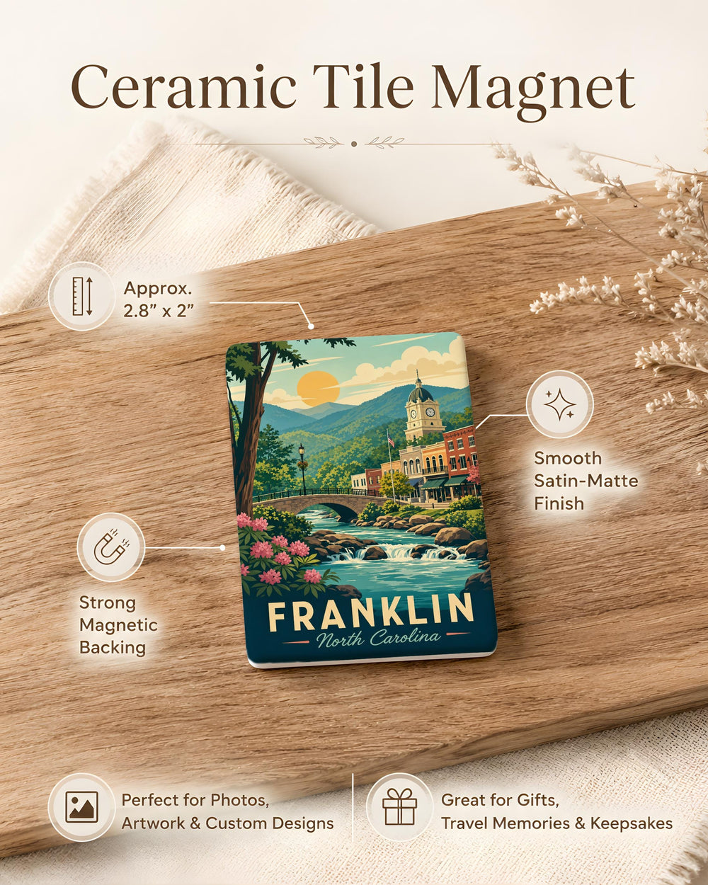 Franklin NC Fridge Magnet, Franklin North Carolina Souvenir Magnet, Great Smoky Mountains Travel Keepsake Magnet