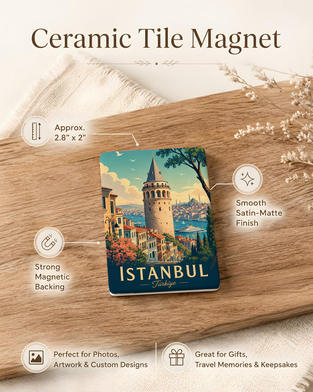 Galata Tower Fridge Magnet, Istanbul Landmark Souvenir Magnet, Turkey Travel Keepsake, Bosphorus City Gift Magnet