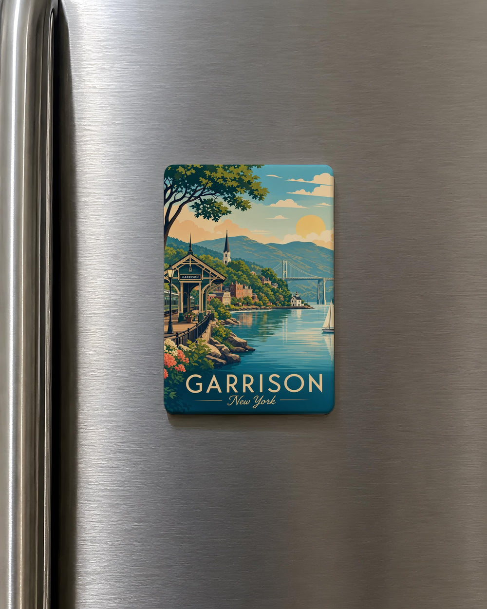 Garrison NY Fridge Magnet, Garrison New York Souvenir Magnet, Hudson Valley Travel Gift, Scenic Landmark Keepsake Magnet