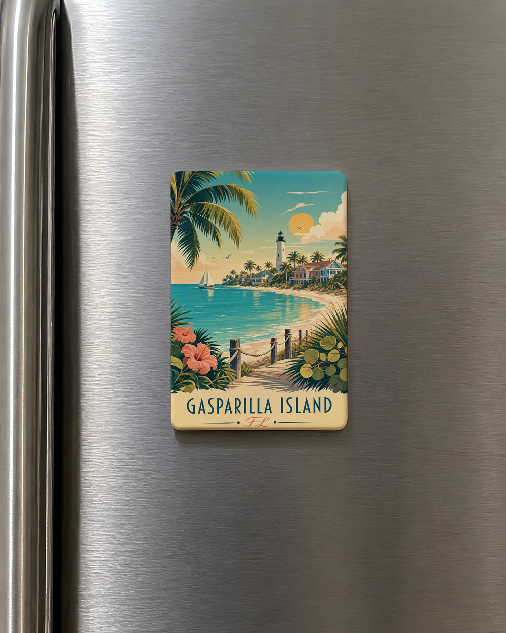 Gasparilla Island FL Fridge Magnet, Boca Grande Florida Souvenir Magnet, Coastal Island Vacation Travel Keepsake Magnet