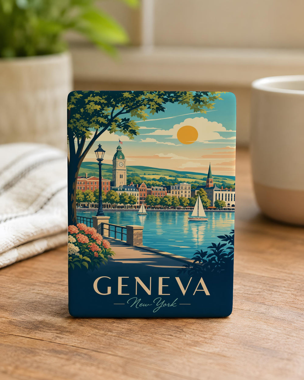 Geneva NY Fridge Magnet, Geneva New York Souvenir Magnet, Finger Lakes Travel Keepsake, City Landmark Magnet Gift