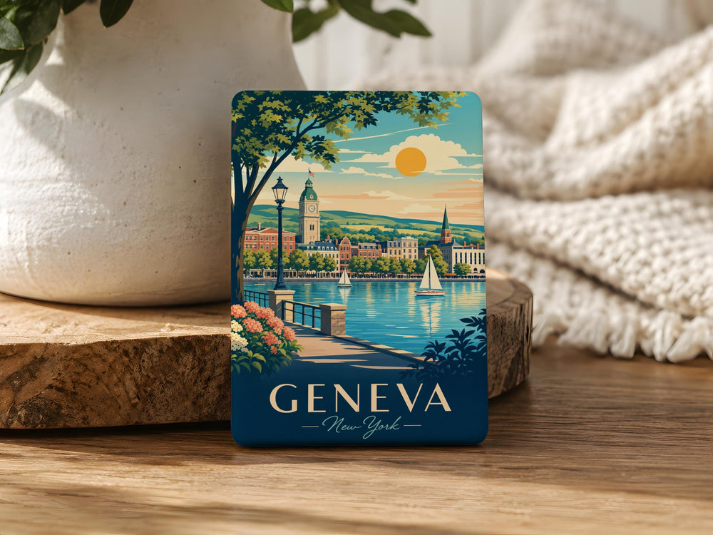 Geneva NY Fridge Magnet, Geneva New York Souvenir Magnet, Finger Lakes Travel Keepsake, City Landmark Magnet Gift