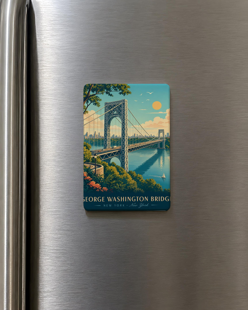 George Washington Bridge Fridge Magnet, New York City Landmark Souvenir, Hudson River Bridge Travel Gift