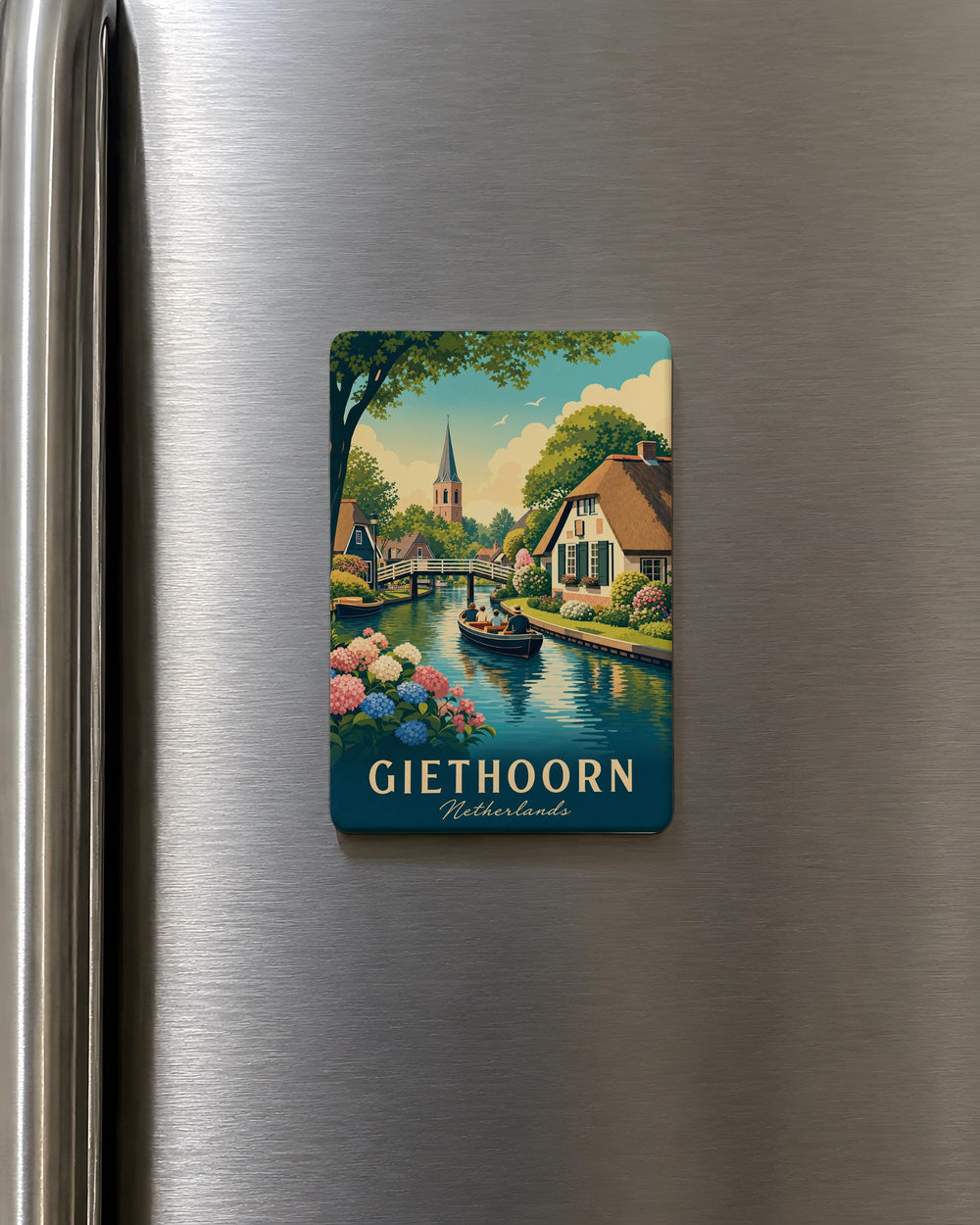 Giethoorn Netherlands Fridge Magnet, Giethoorn Village Souvenir Magnet, Dutch Canal Town Travel Keepsake Magnet
