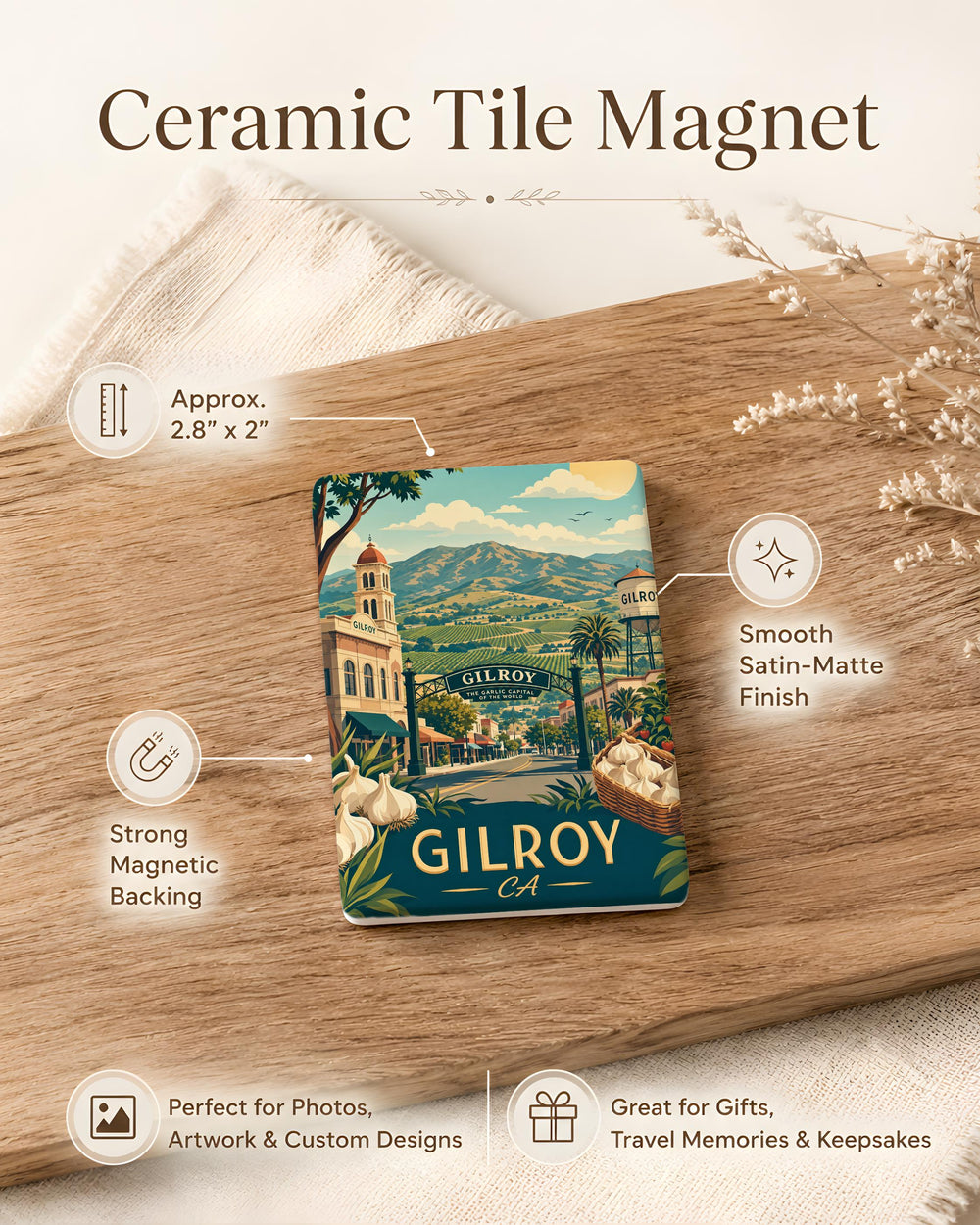 Gilroy CA Fridge Magnet, Gilroy California Souvenir Magnet, Garlic Capital of the World Travel Keepsake Magnet