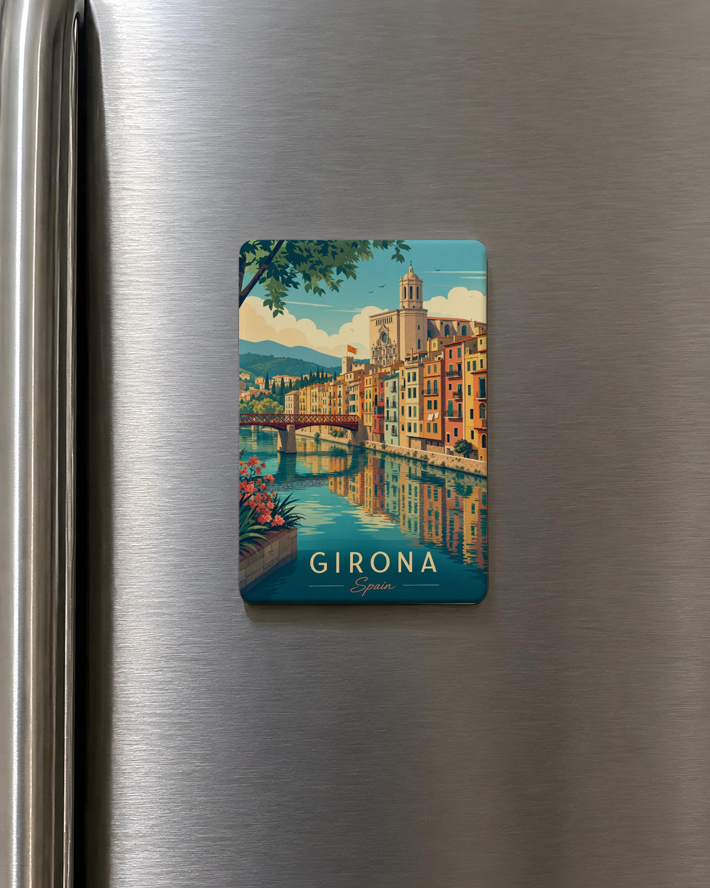 Girona Spain Fridge Magnet, Girona City Souvenir Magnet, Catalonia Travel Keepsake, Spain Vacation Gift, Girona Landmark Magnet