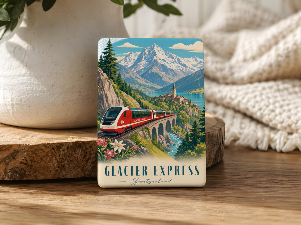 Glacier Express Train Fridge Magnet, Swiss Alps Railway Souvenir Magnet, Scenic Mountain Rail Travel Keepsake Gift