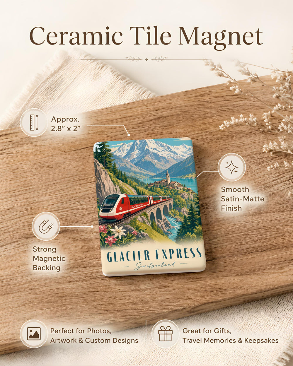 Glacier Express Train Fridge Magnet, Swiss Alps Railway Souvenir Magnet, Scenic Mountain Rail Travel Keepsake Gift