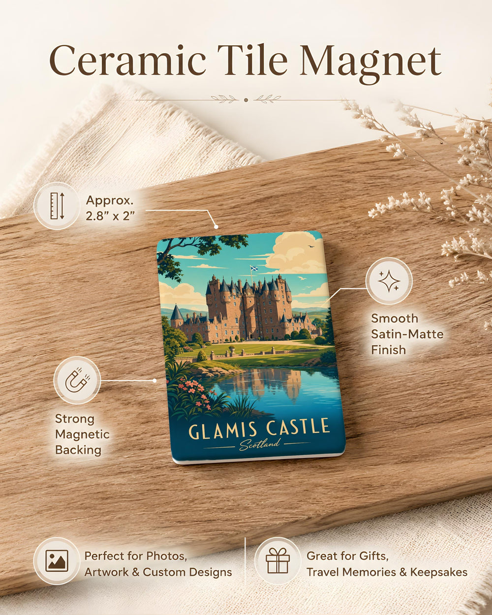 Glamis Castle Fridge Magnet, Scottish Landmark Souvenir Magnet, Scotland Castle Keepsake, Historic Castle Travel Gift