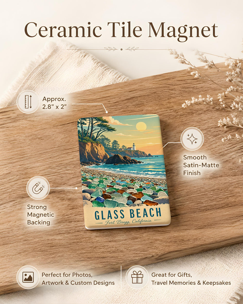 Glass Beach Fort Bragg California Fridge Magnet, Mendocino Coast Sea Glass Beach Souvenir Magnet, Coastal Travel Gift