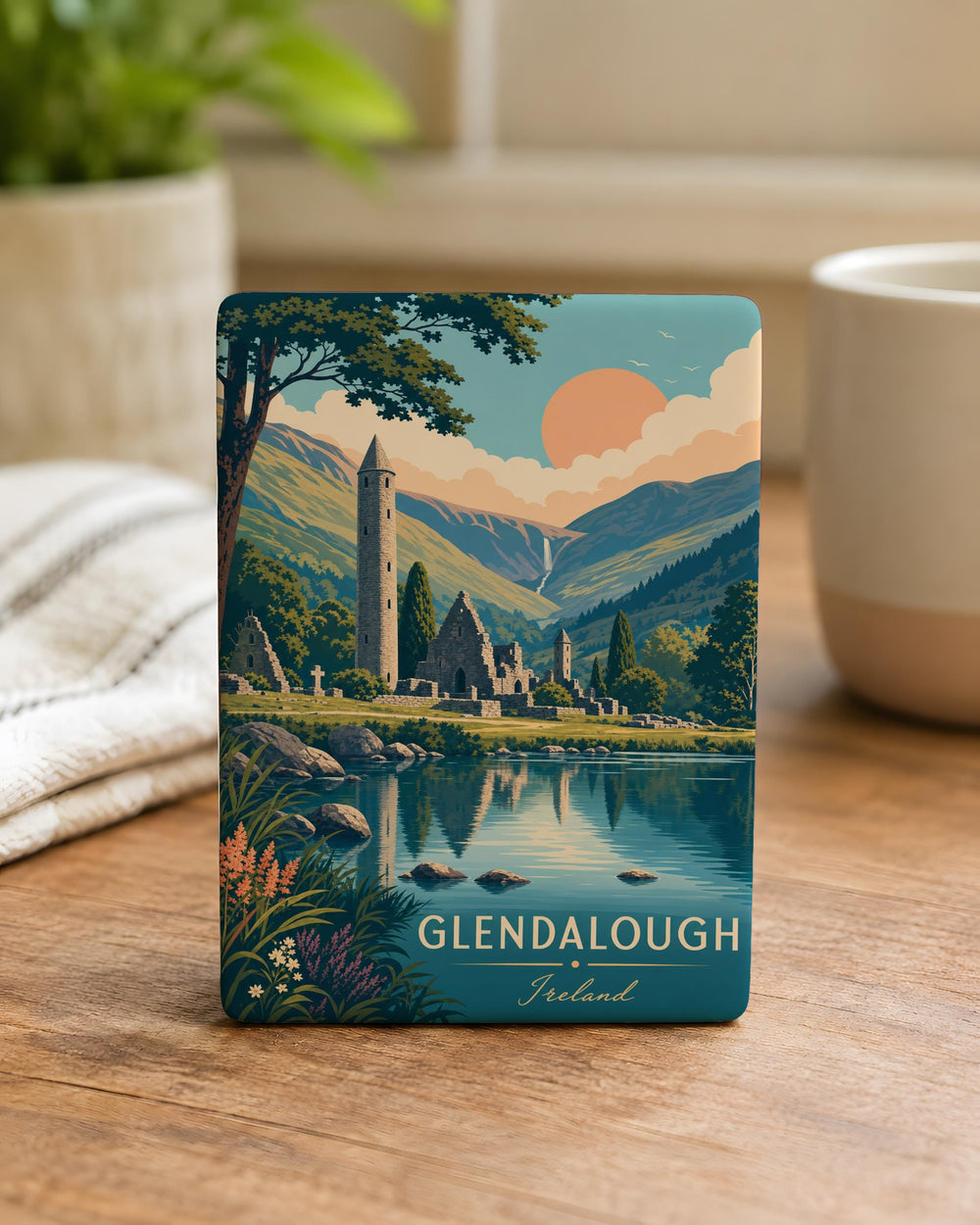 Glendalough Fridge Magnet, Ireland Wicklow Monastic Site, Round Tower and Lakes Souvenir Magnet, Irish Travel Gift