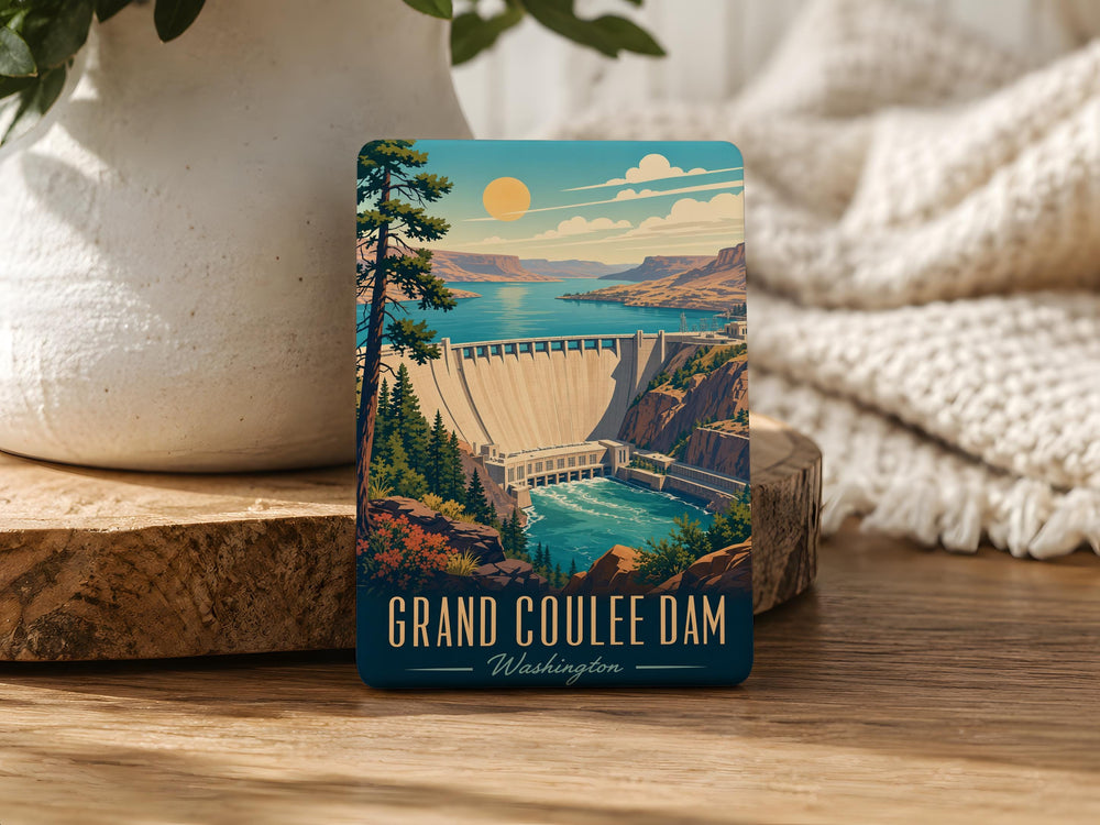 Grand Coulee Dam Fridge Magnet, Washington Landmark Souvenir Magnet, Columbia River Hydroelectric Dam Gift