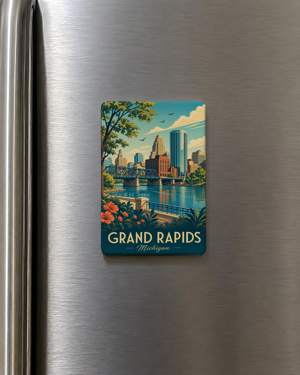 Grand Rapids Michigan Fridge Magnet, Grand Rapids Souvenir Magnet, Michigan Travel Gift, Grand Rapids City Keepsake Magnet