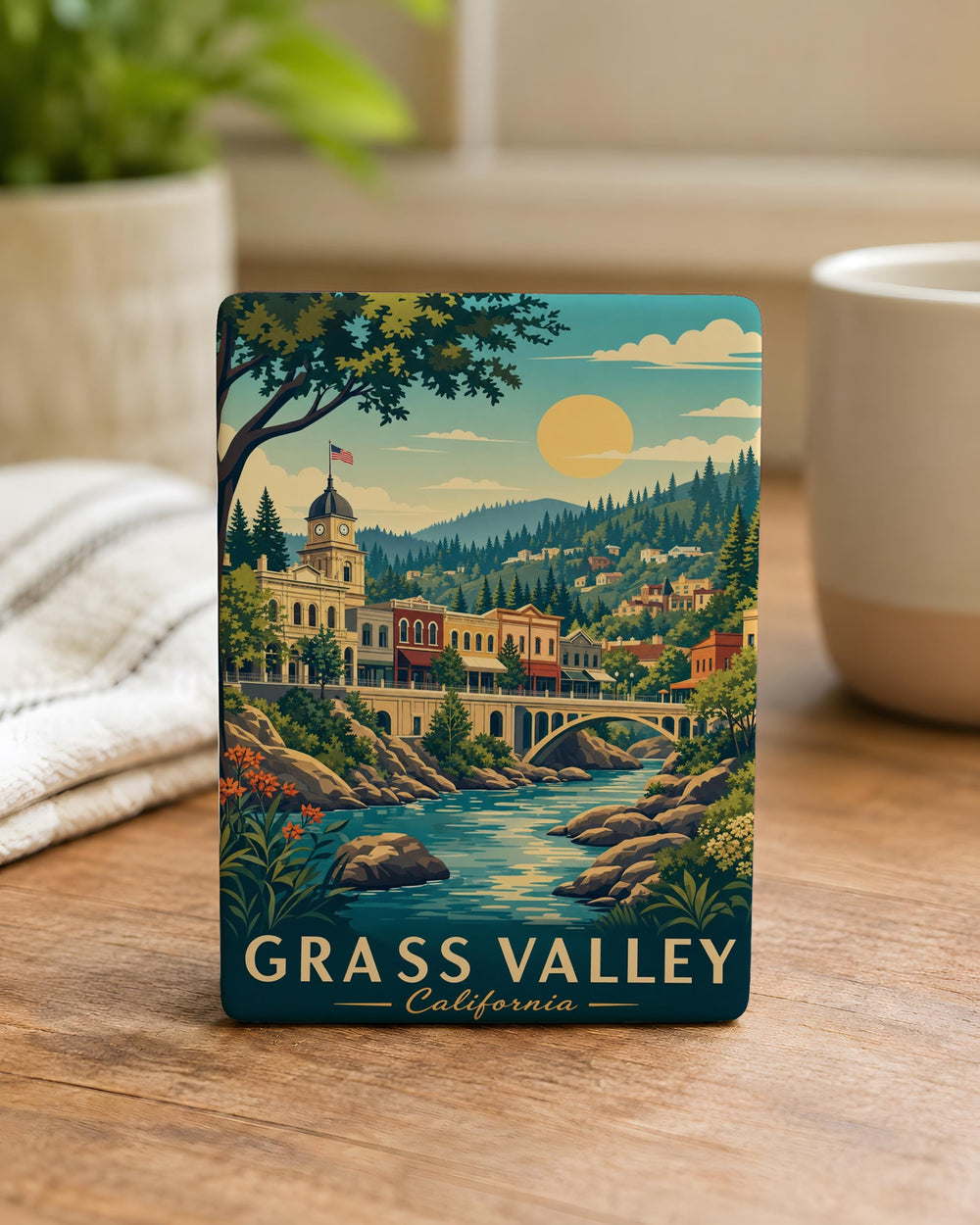 Grass Valley CA Fridge Magnet, Grass Valley California Souvenir Magnet, Travel Keepsake, City Landmark Gift, Home Decor Magnet