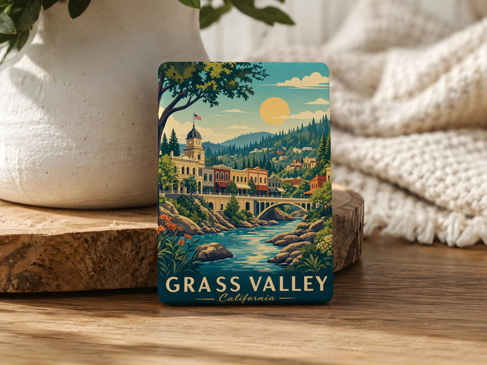 Grass Valley CA Fridge Magnet, Grass Valley California Souvenir Magnet, Travel Keepsake, City Landmark Gift, Home Decor Magnet