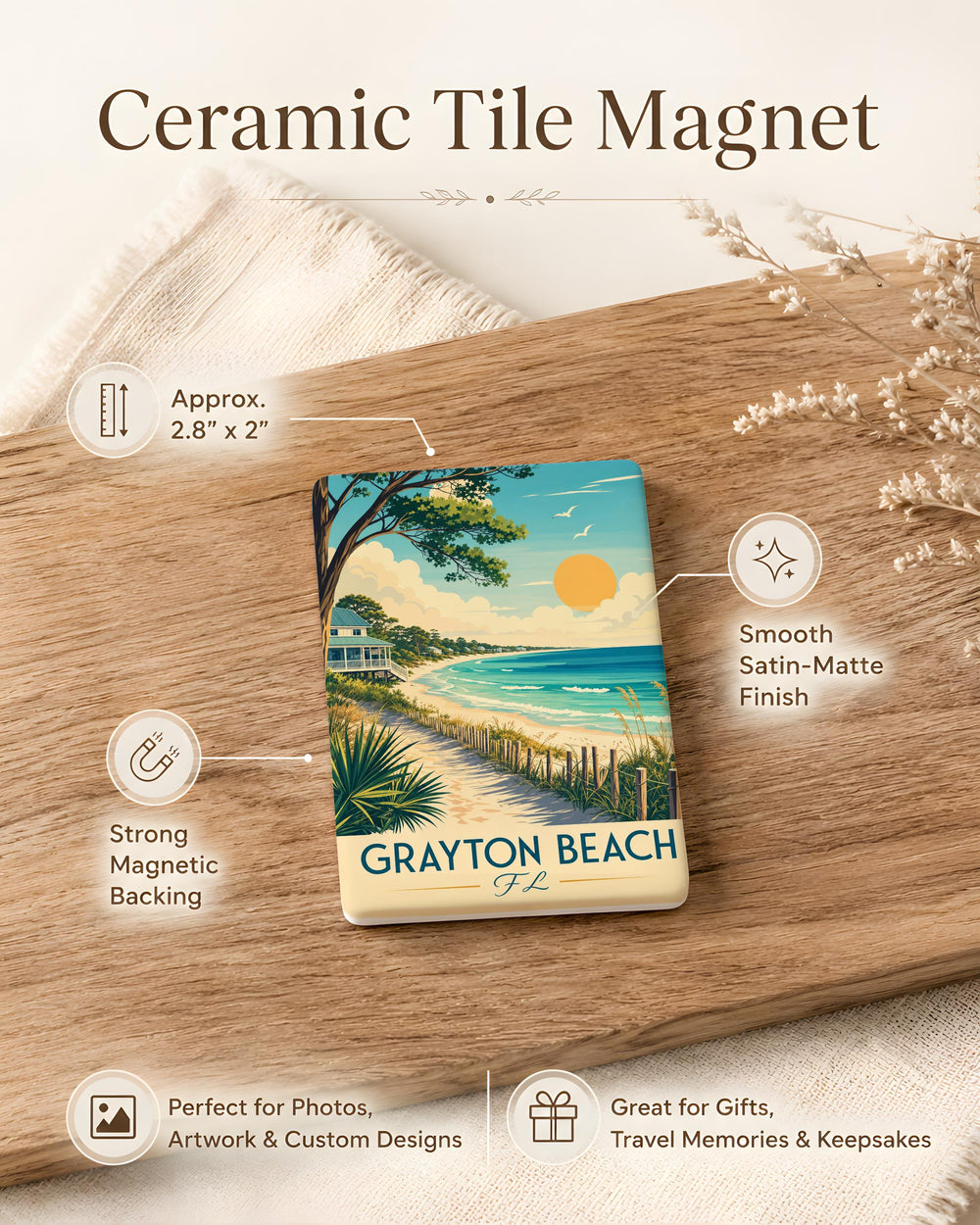 Grayton Beach FL Fridge Magnet, Grayton Beach Florida Souvenir Magnet, Beach Town Travel Gift, Coastal Vacation Keepsake